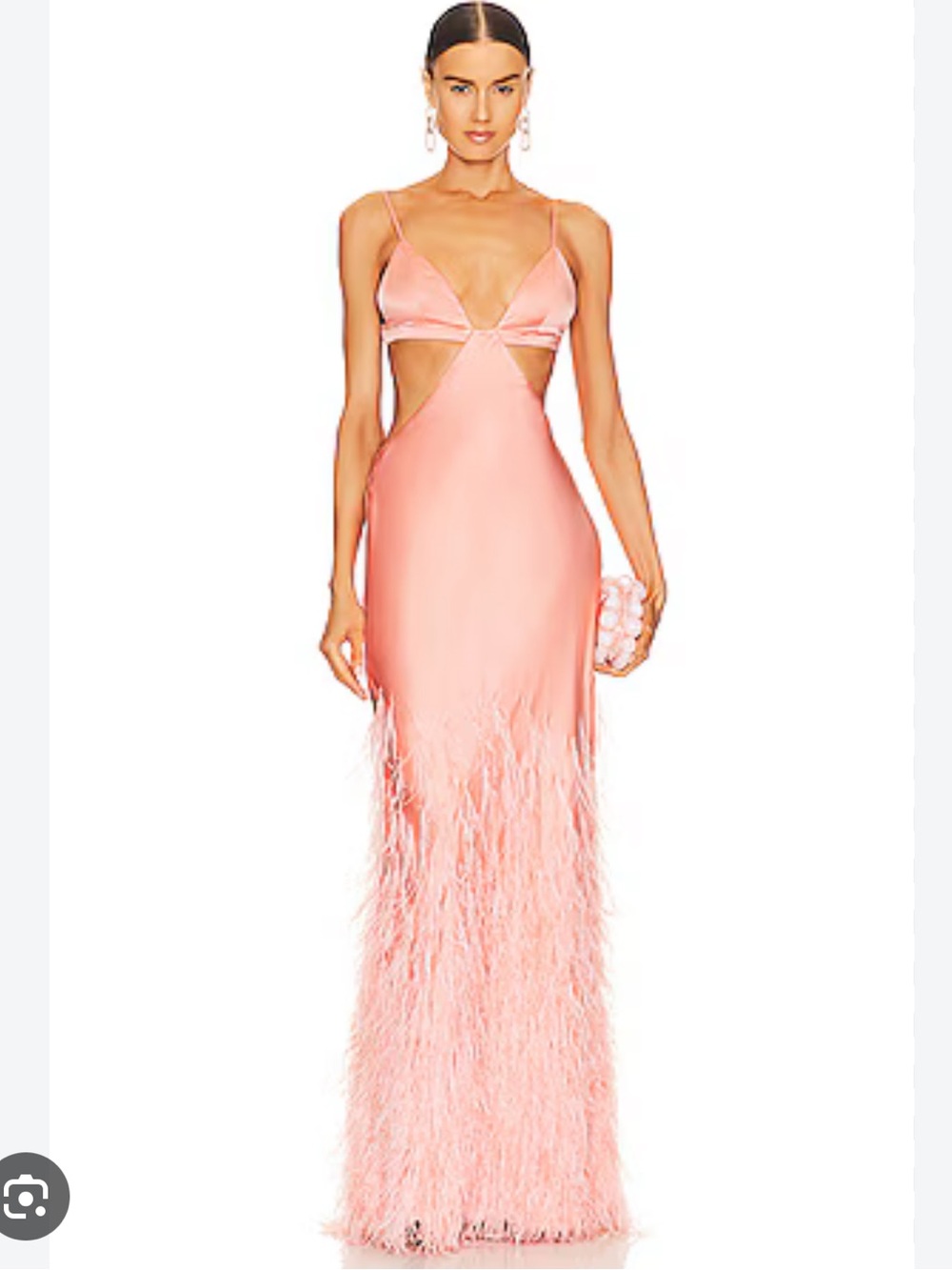 cult gaia Peach Cutout Maxi Dress with Feather Hem
